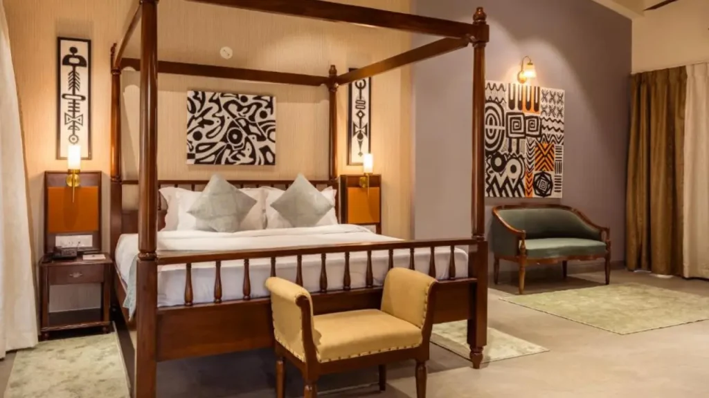 Cozy interiors of a suite at Parkwood Exotica Resort, one of the best family friendly hotels in Alibaug.