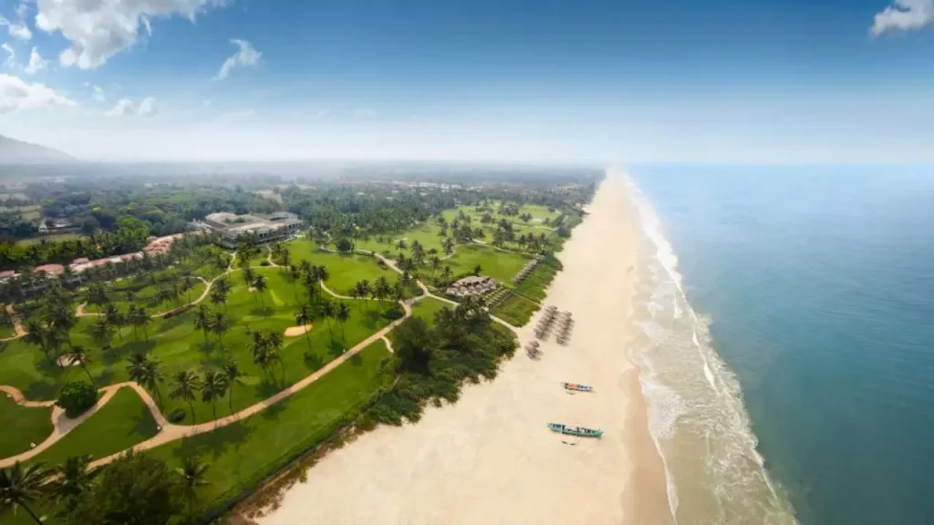 An aerial view of the massive property of Taj Exotica Resort & Spa, one of the luxurious beachfront hotels in South Goa.