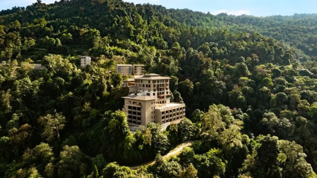 A bird's eye view of Taj Guras Kutir luxury resort in Gangtok ideal for minimoon in June in India.