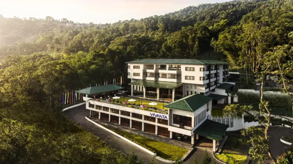 Exteriors of Vivanta Sikkim Pakyong Hotel near Gangtok one of the best properties for minimoon in June in India.