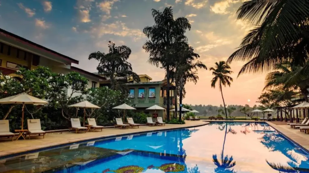 Outdoor swimming pool and exteriors of Beleza By The Beach, one of the best beachfront hotels in South Goa.