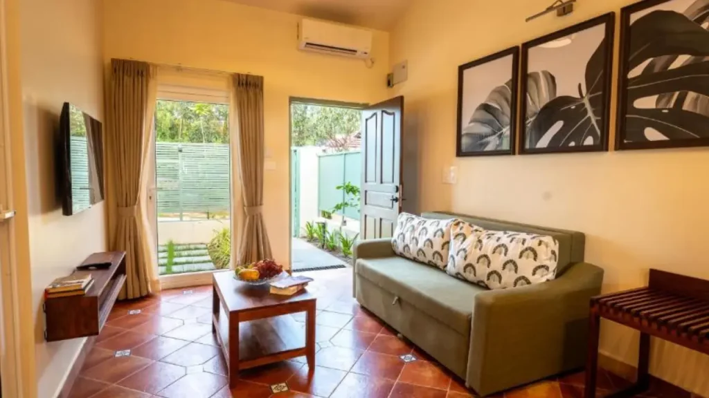 Cozy interiors of the Reef Suite at C Roque Beach Resort, one of the best beachfront hotels in South Goa.