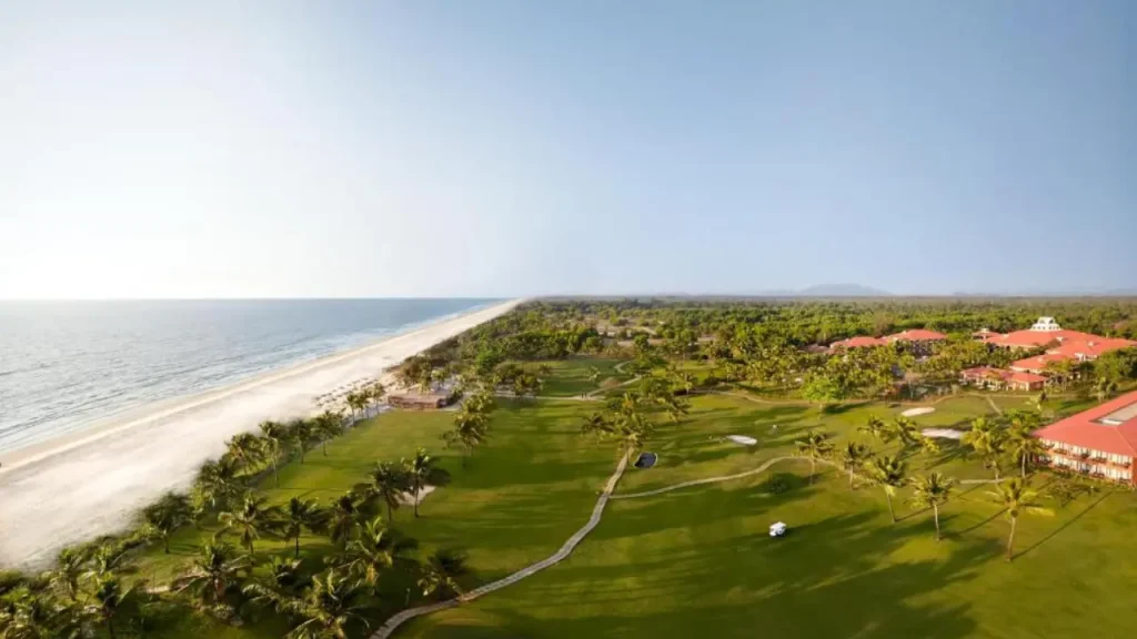 A panoramic overview of Caravela Beach Resort in South Goa with its golf course and the adjoining Varca Beach.