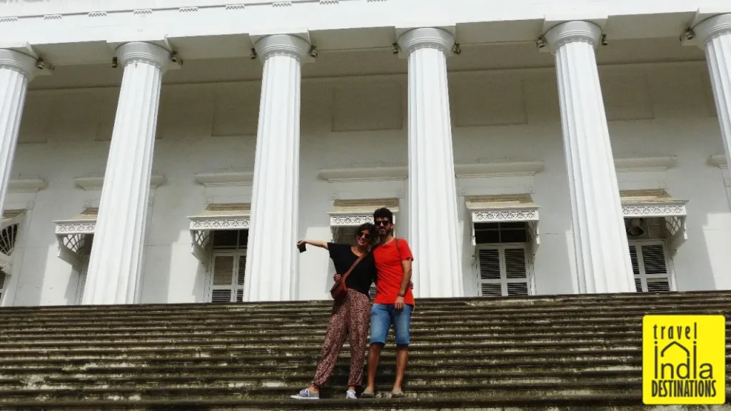Iris and Angel posing on the steps of the Asiatic Library in South Mumbai.