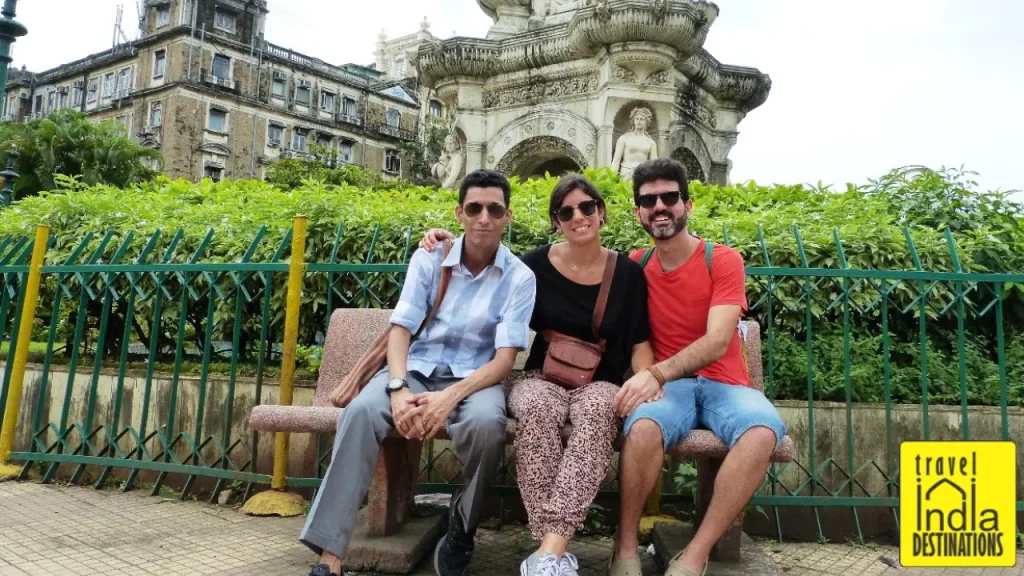 Sharukh, Iris and Angel at Flora Fountain in South Mumbai.