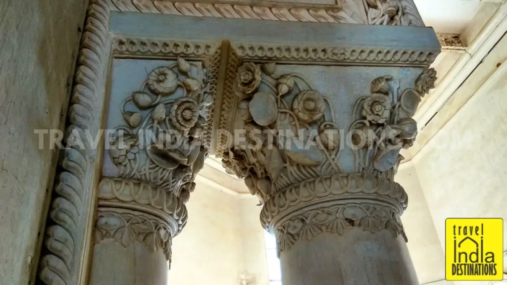 A shot of one of the ornate pillars inside Sajjangarh Monsoon Palace in Udaipur.