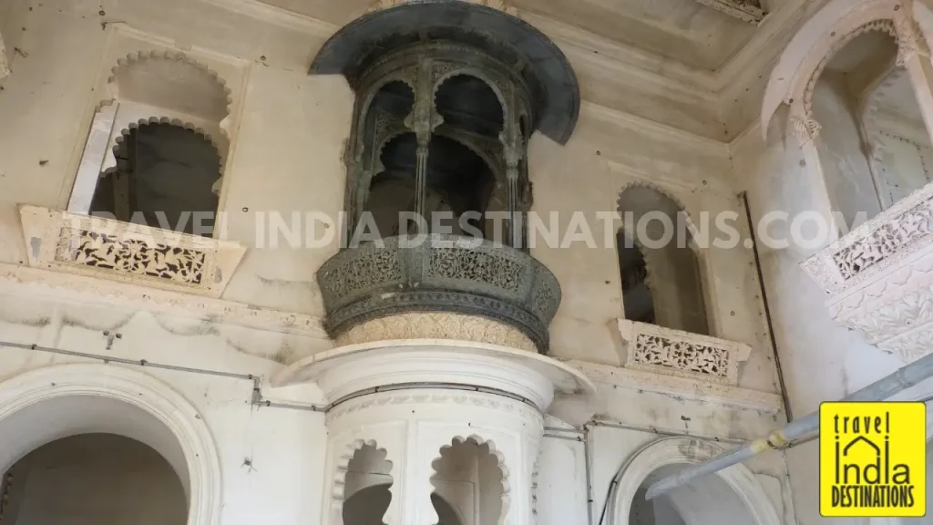 A shot of the ornate sitting space inside Sajjangarh Monsoon Palace in Udaipur.