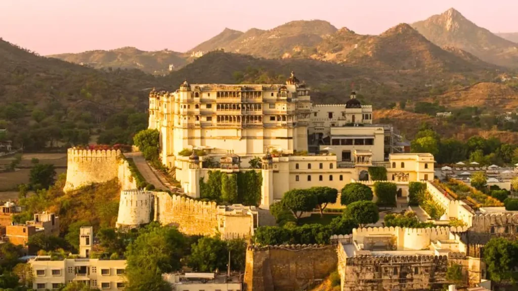A shot of evening sunlight shining on RAAS Devigarh, a fortress turned into hotel offering a luxurious stay outside Udaipur.