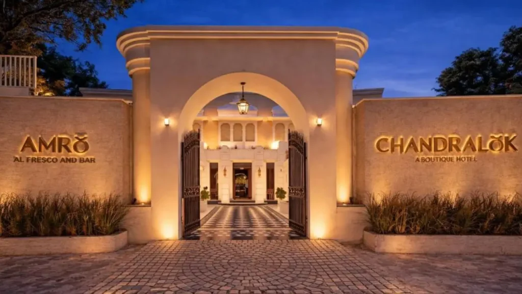 A picture of the entrance of Chandralok - A Boutique Hotel, one of the best hotels near Fateh Sagar Lake in Udaipur.