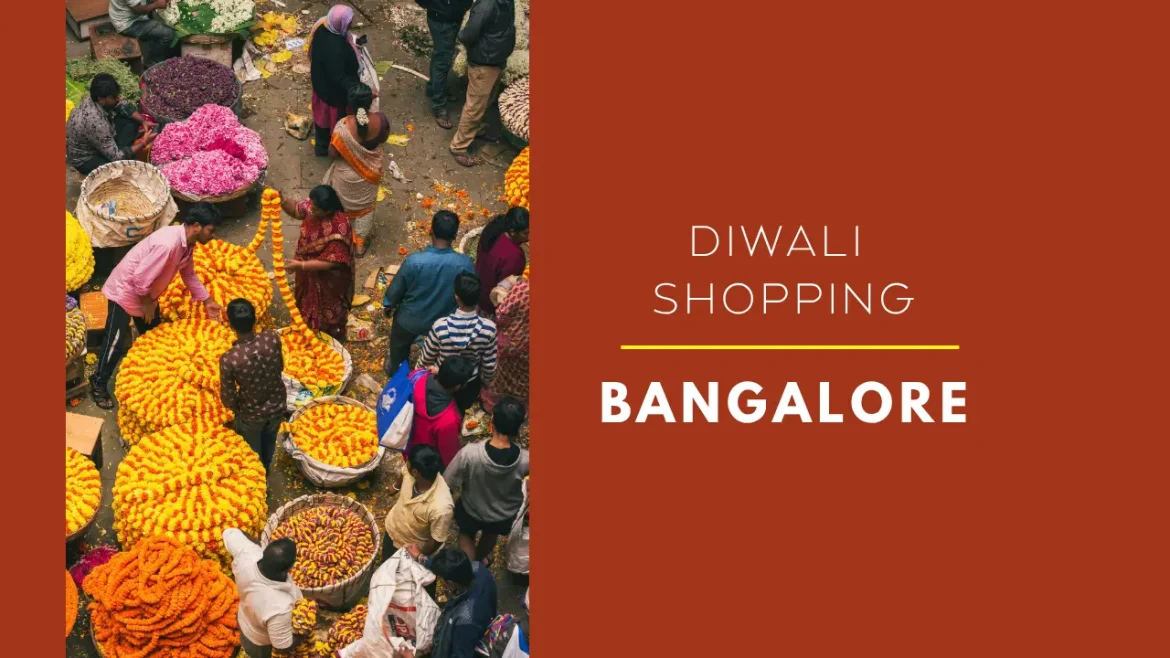 A shot of shoppers buying marigold garlands at flower market in Bangalore.