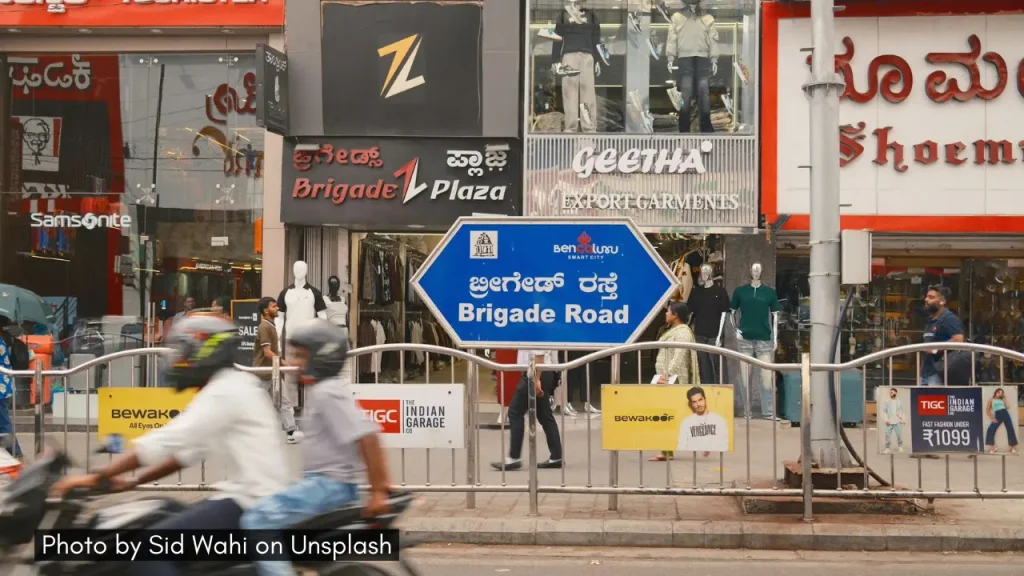 A picture of retail stores at the Brigade Road, one of the best Diwali markets in Bangalore.