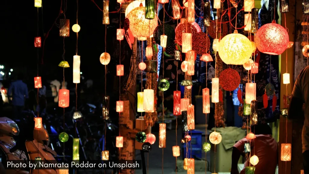 A picture of decorative lights at display outside the store.